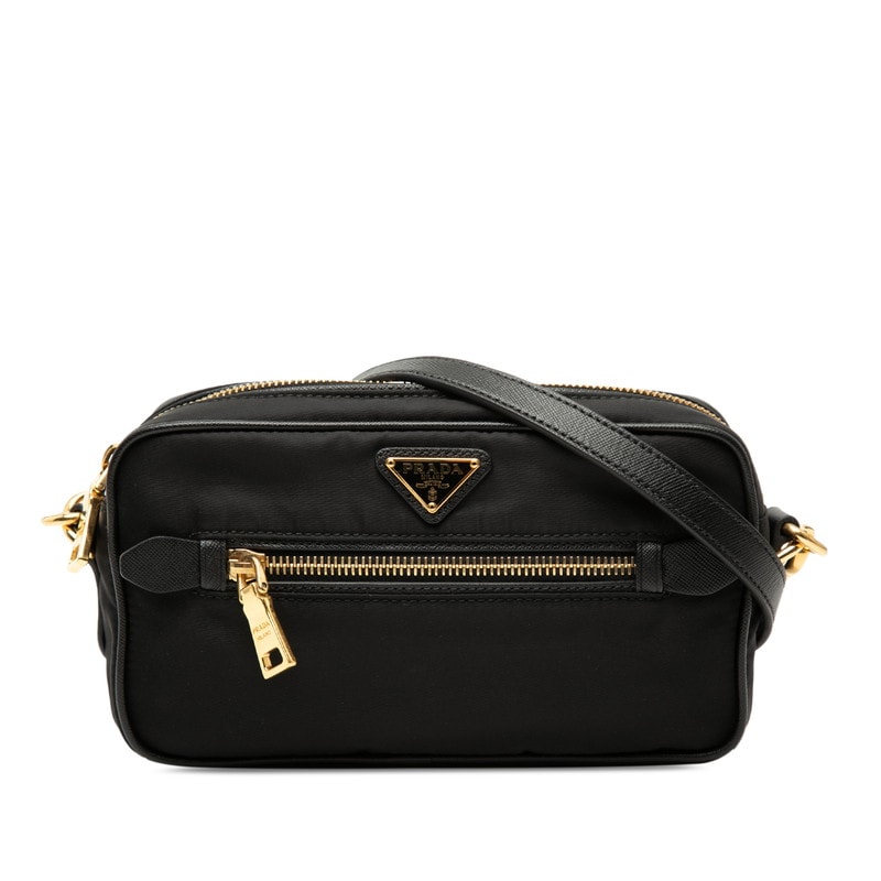 プラダ 三角ロゴプレート 斜め掛け ショルダーバッグ BT0773 ブラック ナイロン レザー レディース PRADA 【中古】