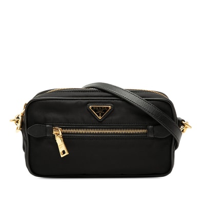 プラダ 三角ロゴプレート 斜め掛け ショルダーバッグ BT0773 ブラック ナイロン レザー レディース PRADA 【中古】