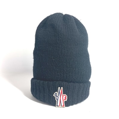 モンクレール MONCLER ロゴ ワッペン ビーニー 帽子 ニット帽 ニットキャップ ニット帽 ウール ブラック
