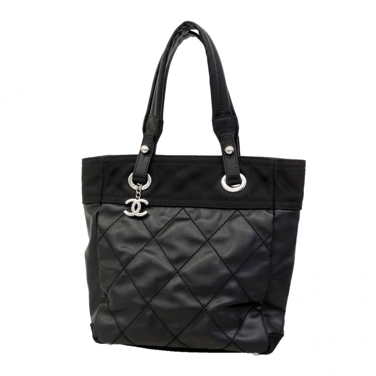 【6de5699-k】シャネル トートバッグ パリビアリッツ キャンバス ブラック シルバー金具【中古】レディース