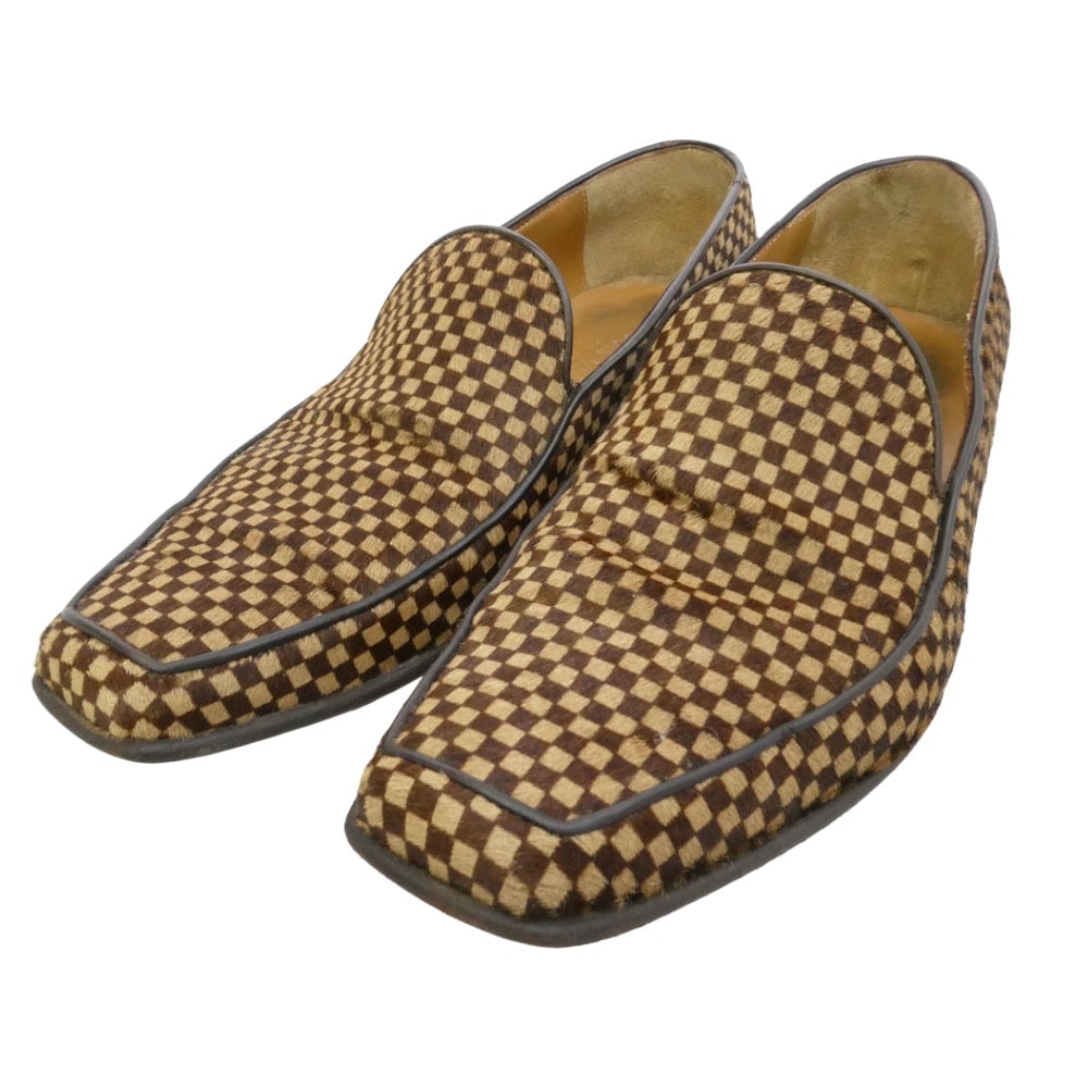 LOUIS VUITTON ルイ・ヴィトン BA0032 ダミエ ソバージュ ハラコ ローファー シューズ ブラウン系 6.5【中古】