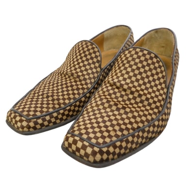 LOUIS VUITTON ルイ・ヴィトン BA0032 ダミエ ソバージュ ハラコ ローファー シューズ ブラウン系 6.5【中古】