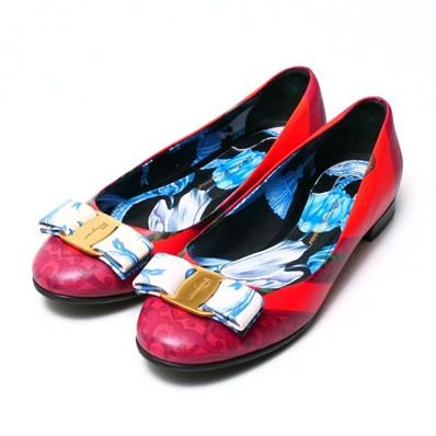 Salvatore Ferragamo サルヴァトーレフェラガモ パンプス サイズ6 1/2 フラットシューズ ヴァラリボン 花柄 靴 イタリア製 ブランド古着【中古】20250508/RA4518