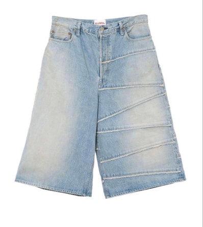 KAMIYA Switching Denim Wide Bermuda