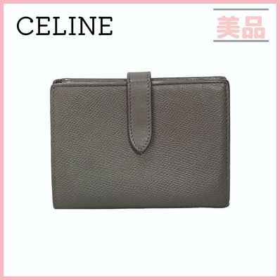 セリーヌ ミディアムストラップウォレット 二つ折り財布 チャコールグレー