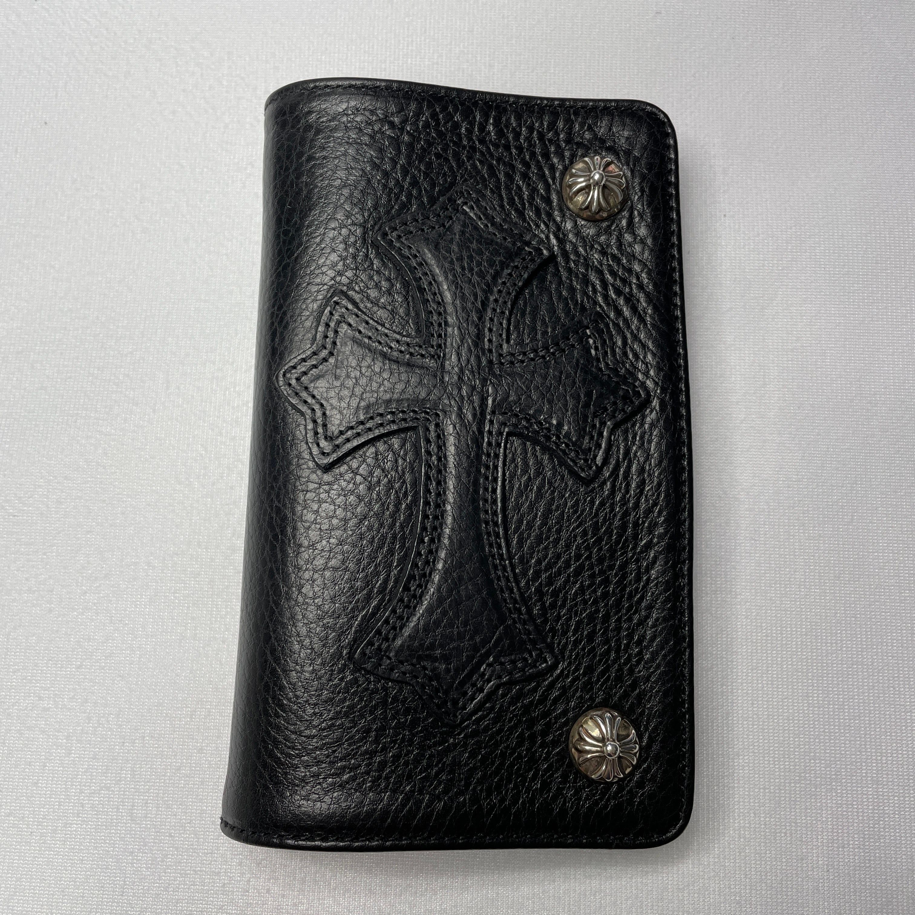 Chrome Hearts 1 Zip Cross Button Leather Wallet With Cross Patch "Black"