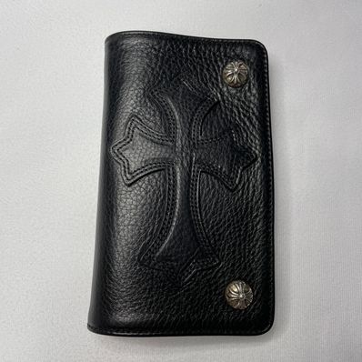 Chrome Hearts 1 Zip Cross Button Leather Wallet With Cross Patch "Black"