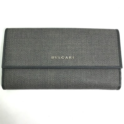 ブルガリ BVLGARI ロゴ 33385 Wホック 長財布 PVC/レザー グレー