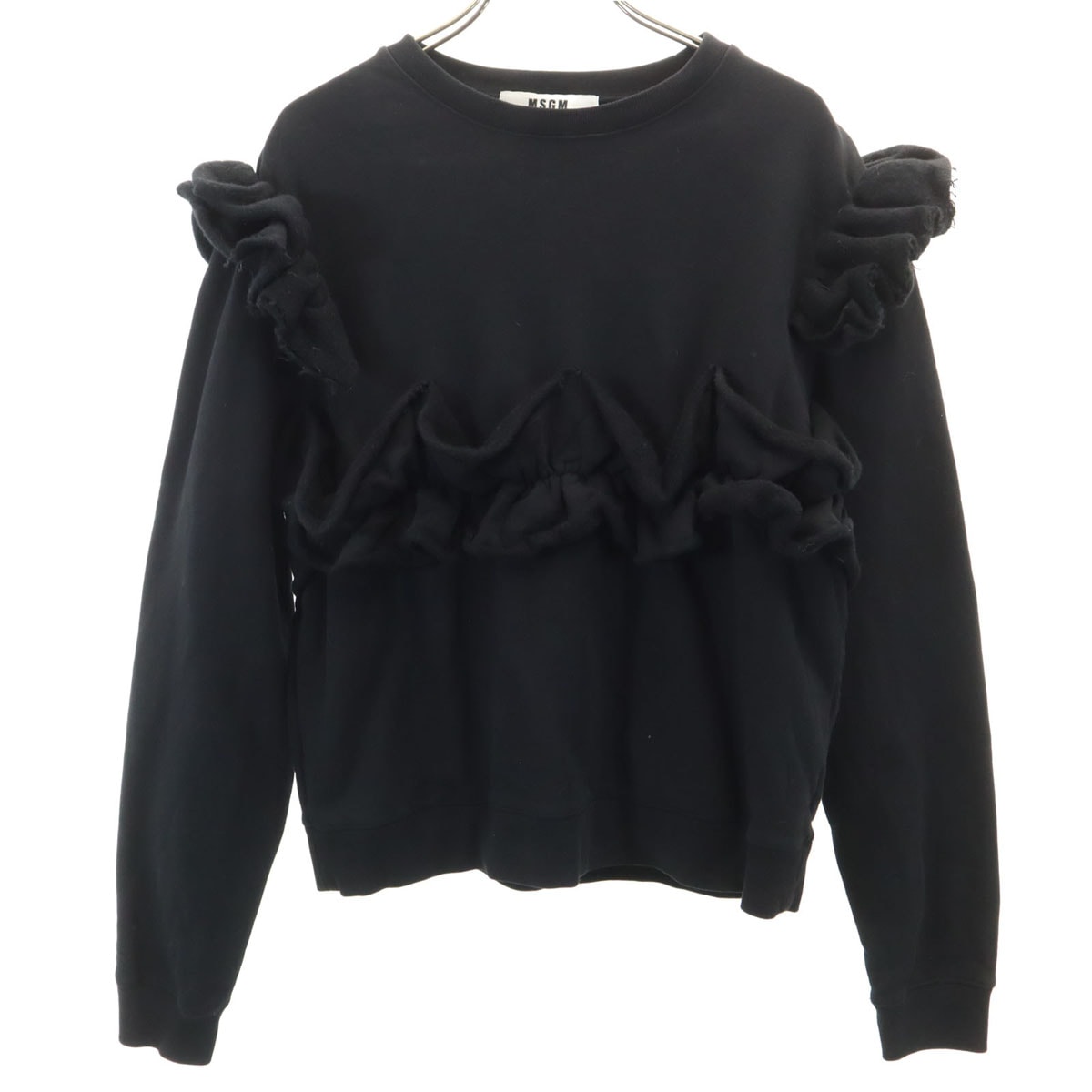 MSGM エムエスジーエム イタリア製 長袖 フリル スウェット トレーナー S ブラック 裏起毛