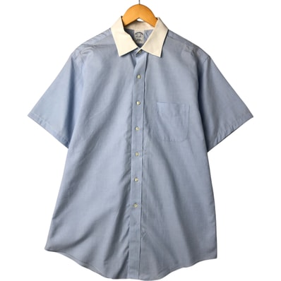 古着 ブルックスブラザーズ Brooks Brothers Est.1818 ワイドカラー 半袖 コットンシャツ クレリックシャツ メンズL相当/eaa547427