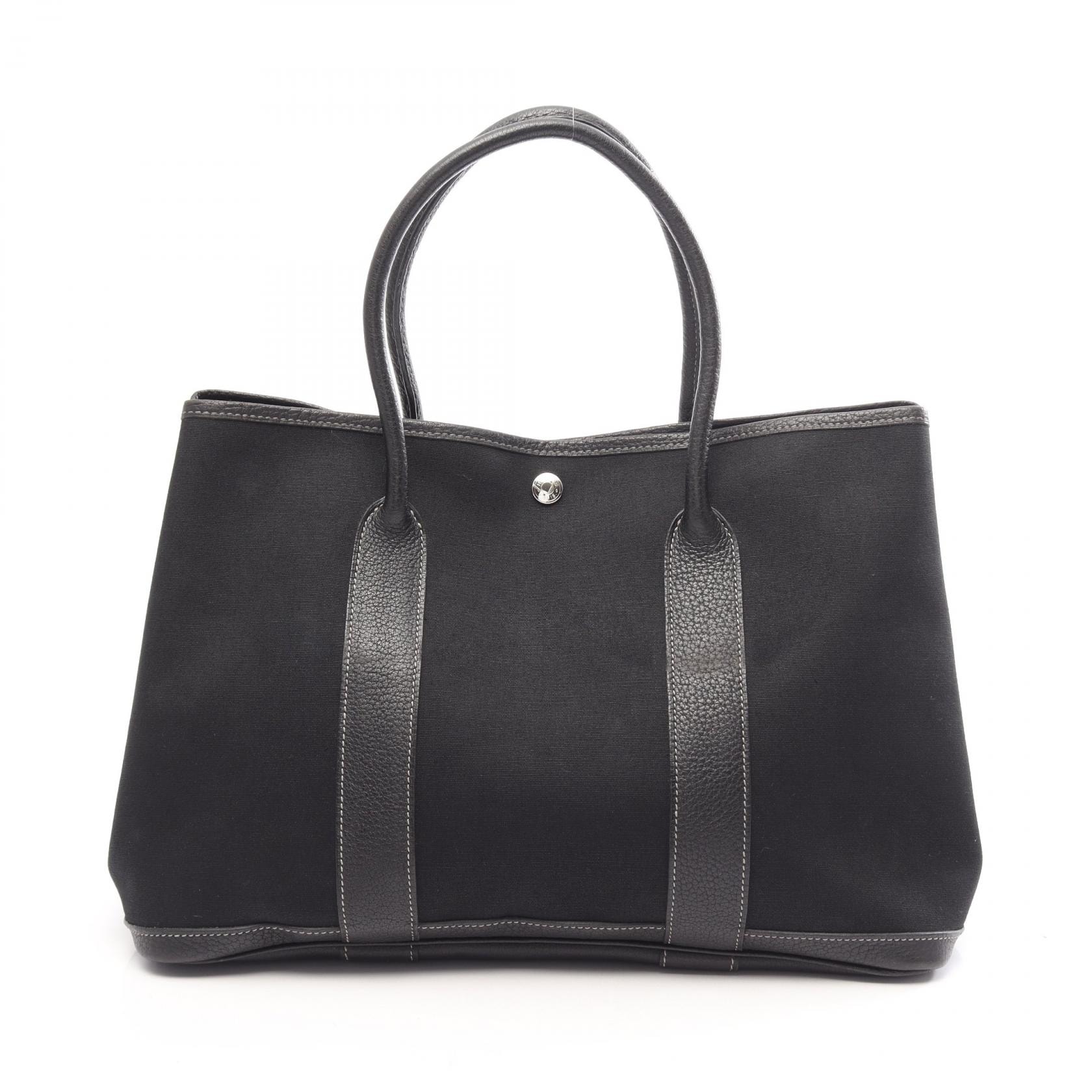 エルメス HERMES ガーデンパーティPM トートバッグ バッグ レザー キャンバス トワルオフィシエ □G刻印(2003年製造) レディース ブラック系 【中古】