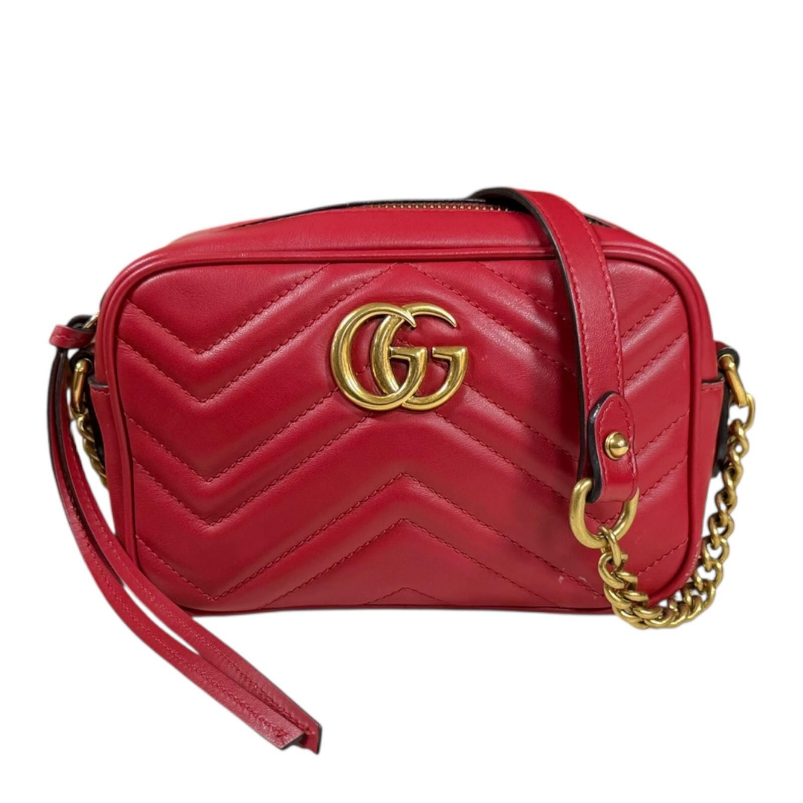 グッチ GGマーモント ショルダーバッグ レザー 448065 レッド レディース GUCCI  中古