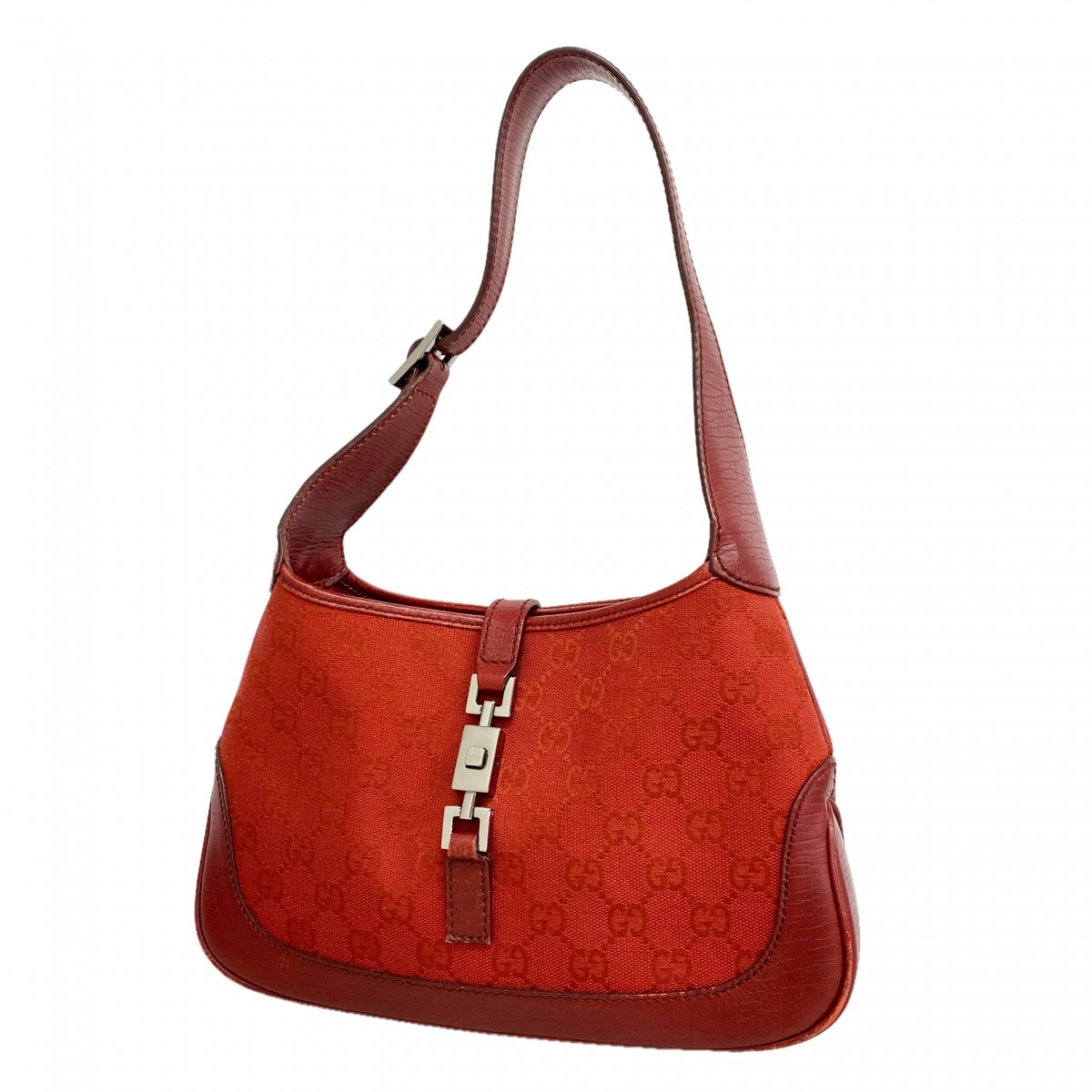 ★SALE【6gc3234-k】グッチ ハンドバッグ GGキャンバス/ジャッキー 01147 キャンバス レッド シルバー金具【中古】レディース