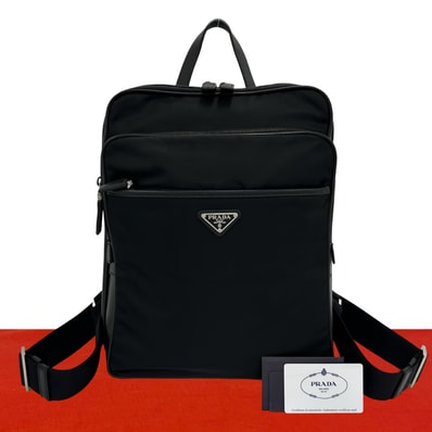 PRADA プラダ 三角ロゴ 金具 ナイロン レザー リュックサック ブラック
980-4