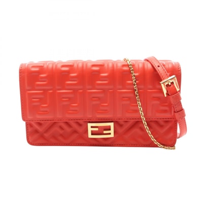 フェンディ FENDI バゲット FFロゴ 2WAY ショルダーバッグ バッグ レザー レディース レッド系 8M0498 【中古】
