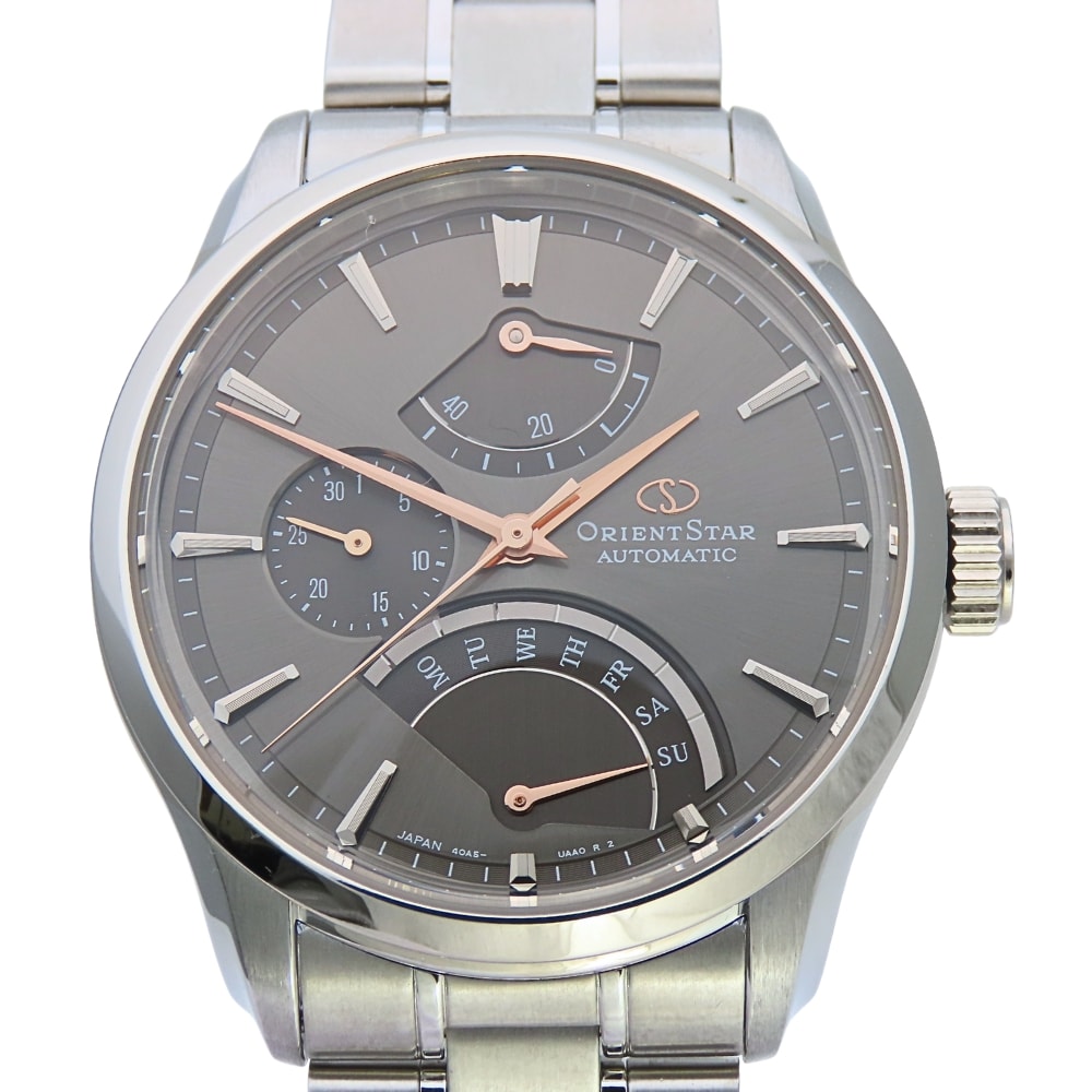 【中古】 オリエント 腕時計 ORIENT STAR 40A5-UAA0 レトログラード ステンレススチール シルバー 文字盤ブラック パワーリザーブ デイデイト 替えベルト付き メンズ 男性 ORIENT