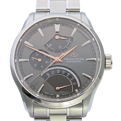 【中古】 オリエント 腕時計 ORIENT STAR 40A5-UAA0 レトログラード ステンレススチール シルバー 文字盤ブラック パワーリザーブ デイデイト 替えベルト付き メンズ 男性 ORIENT