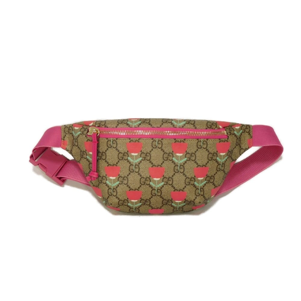 GUCCI グッチ GGスプリーム フラワー プリント ウエストポーチ キムスンヨン チューリップ ピンク 未使用 チルドレンズ ベージュ ボディバッグ 502095 FADQR 8587