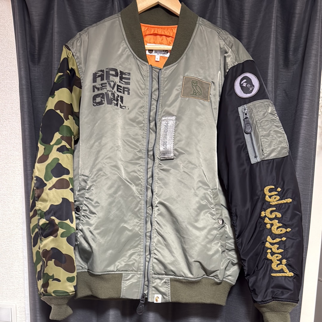 A BATHING APE x OVO Loose Fit MA-1 "Olive Drab"