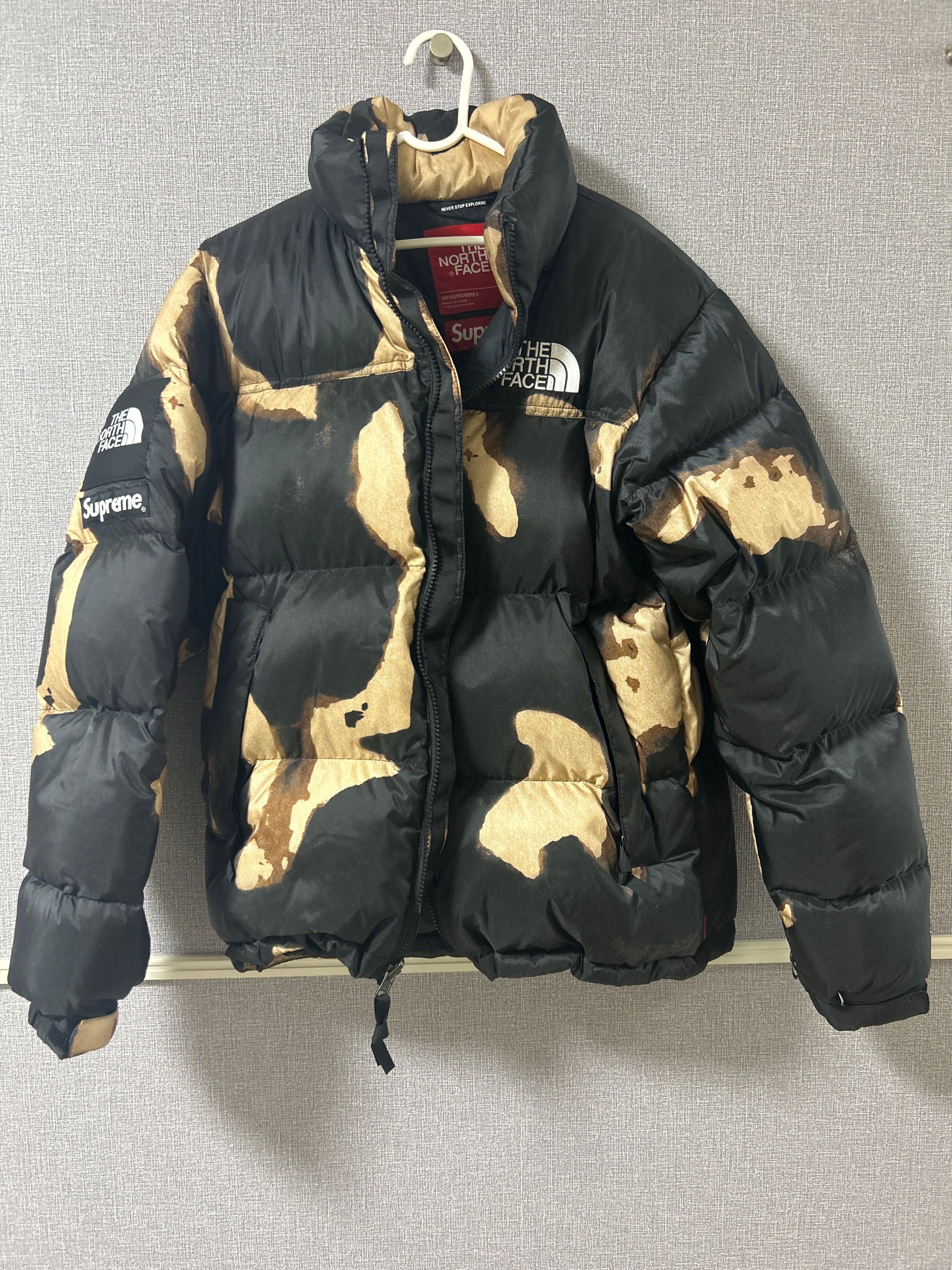 Supreme x The North Face Bleached Denim Print Nuptse Jacket "Black"
