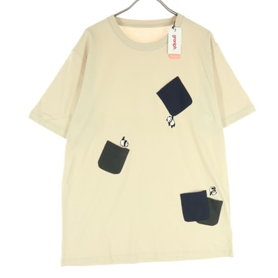 未使用 graniph グラニフ コットン 動物 刺繍 半袖 ポケット Tシャツ M ベージュ