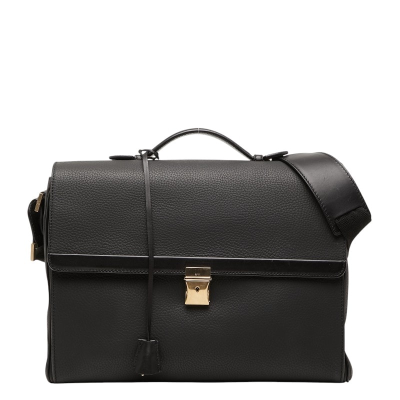 ダンヒル　レザー ビジネスバッグ 黒 DUNHILL ロゴ レザー ビジネスバッグ ショルダーバッグ ブラック