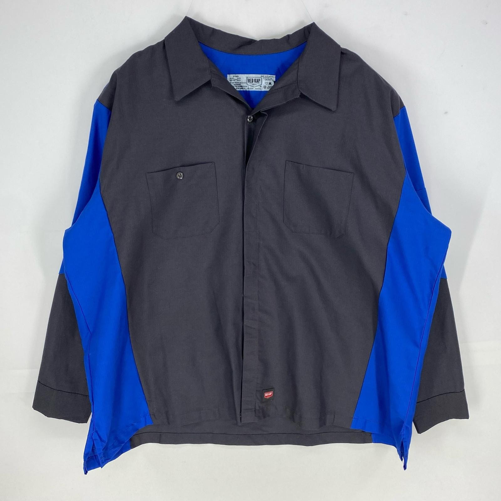 古着 レッドキャップ RED KAP 長袖シャツ ツートンカラー ワークシャツ 胸ポケット 3XL  グレー系 無地 メンズ