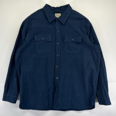 古着 エルエルビーン L.L.Bean 長袖シャツ シャモアシャツ ネルシャツ 無地 ポケット アウトドア ネイビー メンズ