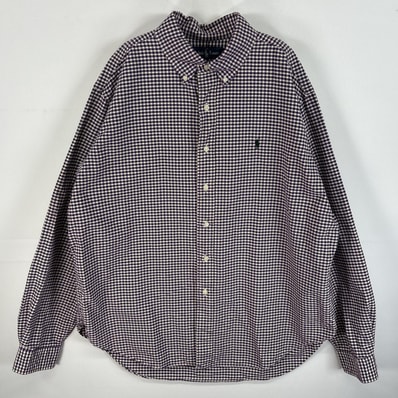 古着 90's/90年代 ラルフローレン RALPH LAUREN 長袖シャツ ワンポイント ロゴ 刺繍 大きいサイズ ボタンダウンシャツ XL パープル系 チェック メンズ