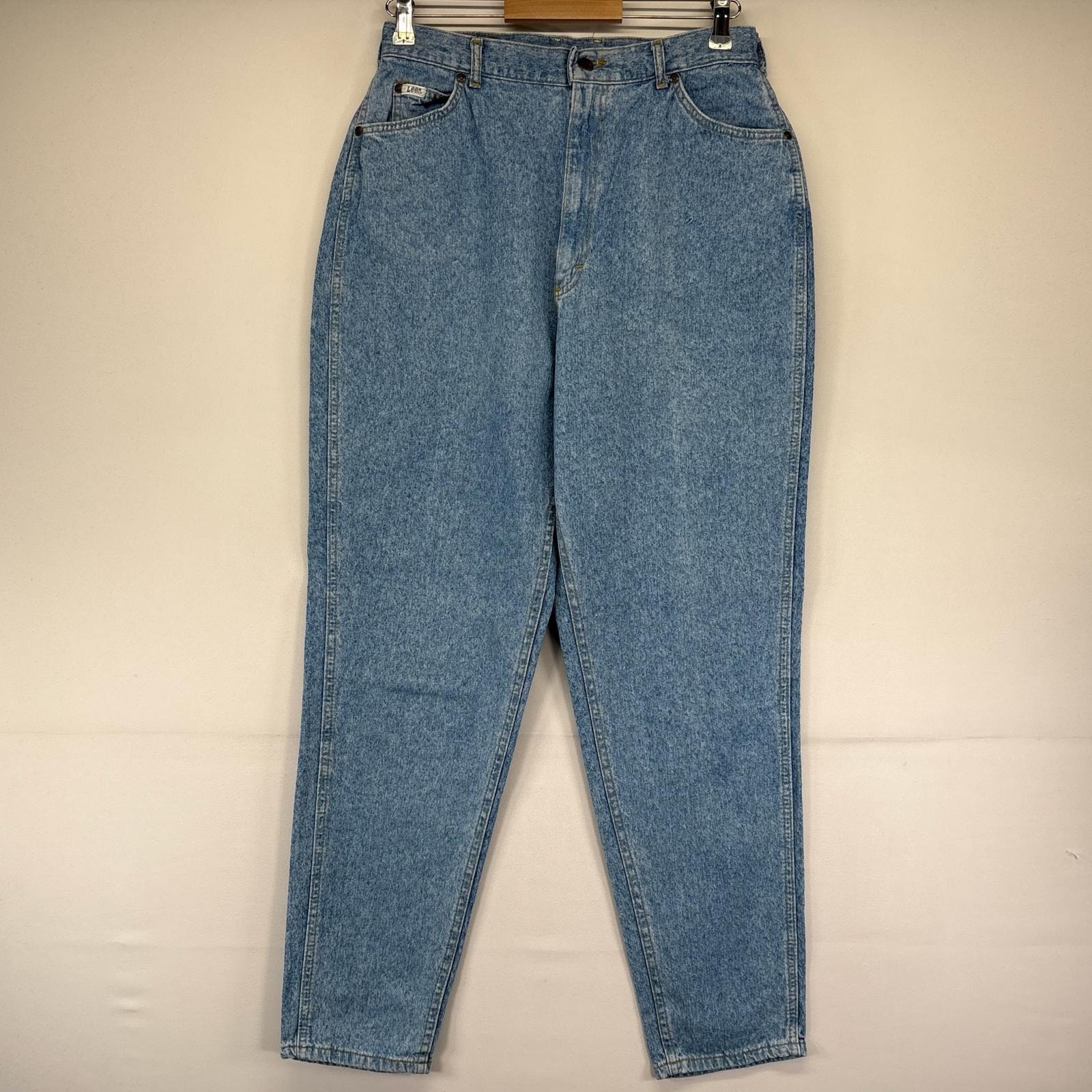古着 リー Lee デニム パンツ テーパード ジーパン レザーパッチ ケミカルウォッシュ 16 MED  ブルー系 レディース