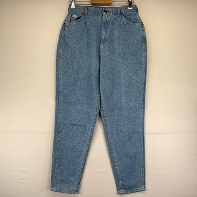 古着 リー Lee デニム パンツ テーパード ジーパン レザーパッチ ケミカルウォッシュ 16 MED ブルー系 レディース