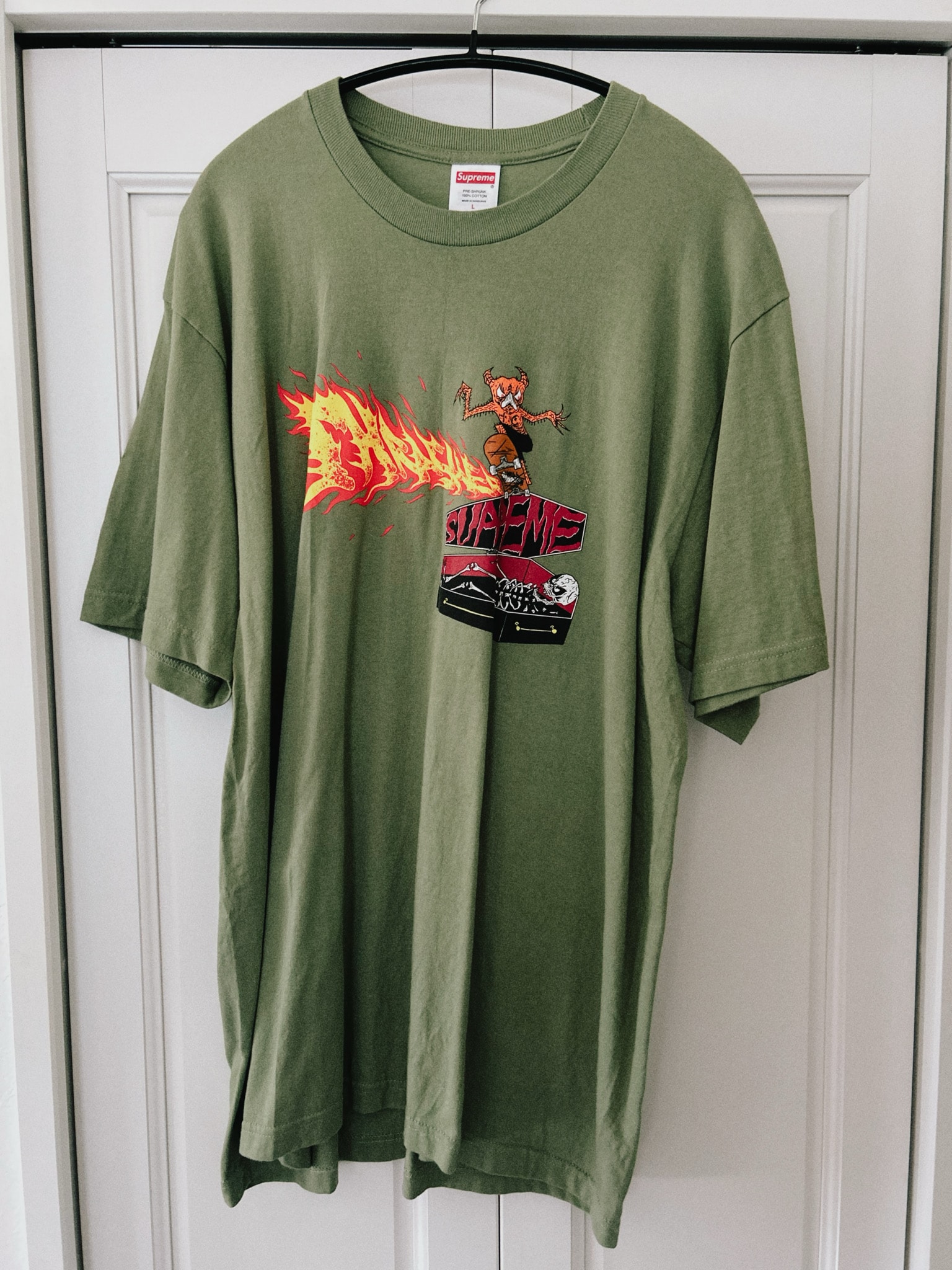 Supreme x Thrasher Back Tail Tee "Light Olive"