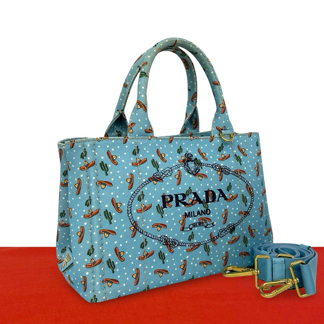 PRADA プラダ カナパ 三角ロゴ 金具 キャンバス ショルダーバッグ ブルー
98184