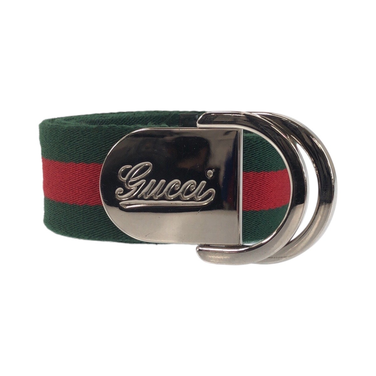 美品 GUCCI グッチ シェリーライン 85cm/34inc グリーン レッド シルバー金具 コットン ベルト 603606 【中古】