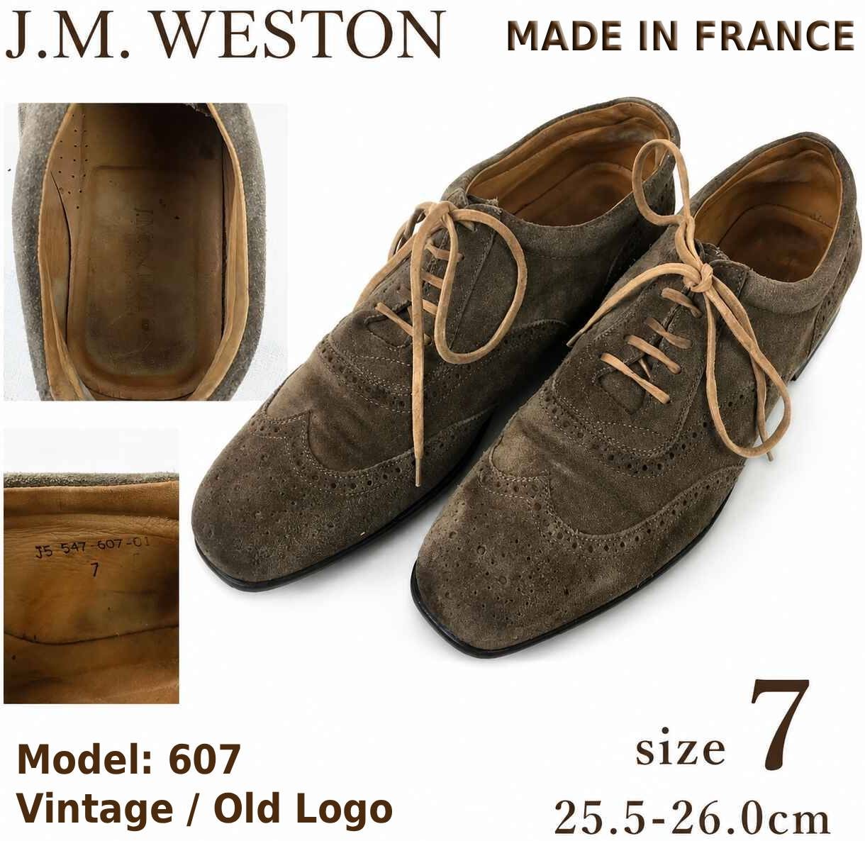 試着交換OK!J.M.WESTON ジェイエム ウェストン【size7/25.5-26.0/茶/BROWN】フランス製/607/スエード/ウイングチップ/フルブローグ/本革/メンズ◆菅NO.UA5-1
