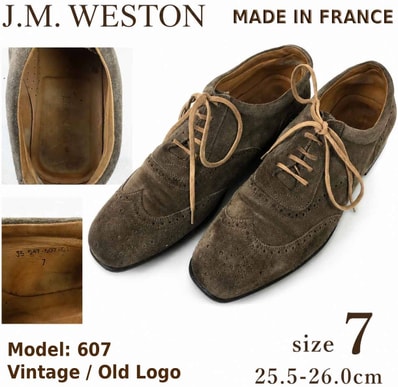 試着交換OK!J.M.WESTON ジェイエム ウェストン【size7/25.5-26.0/茶/BROWN】フランス製/607/スエード/ウイングチップ/フルブローグ/本革/メンズ◆菅NO.UA5-1