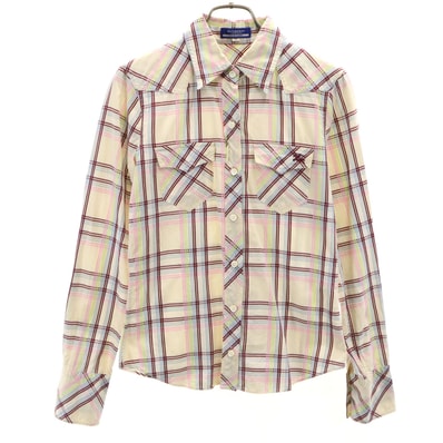 BURBERRY LONDON BLUE LABEL バーバリー ロンドン ブルーレーベル 日本製 チェック柄 長袖 ウエスタンシャツ 38 ベージュ 三陽商会
