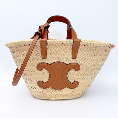 CELINE Teen Classic Panier in Raffia and Calfskin "Tan"