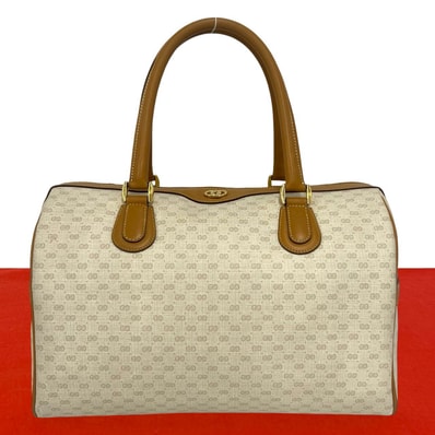 GUCCI グッチ マイクロGG ロゴ 柄 レザー PVC ボストンバッグ ベージュ
83271