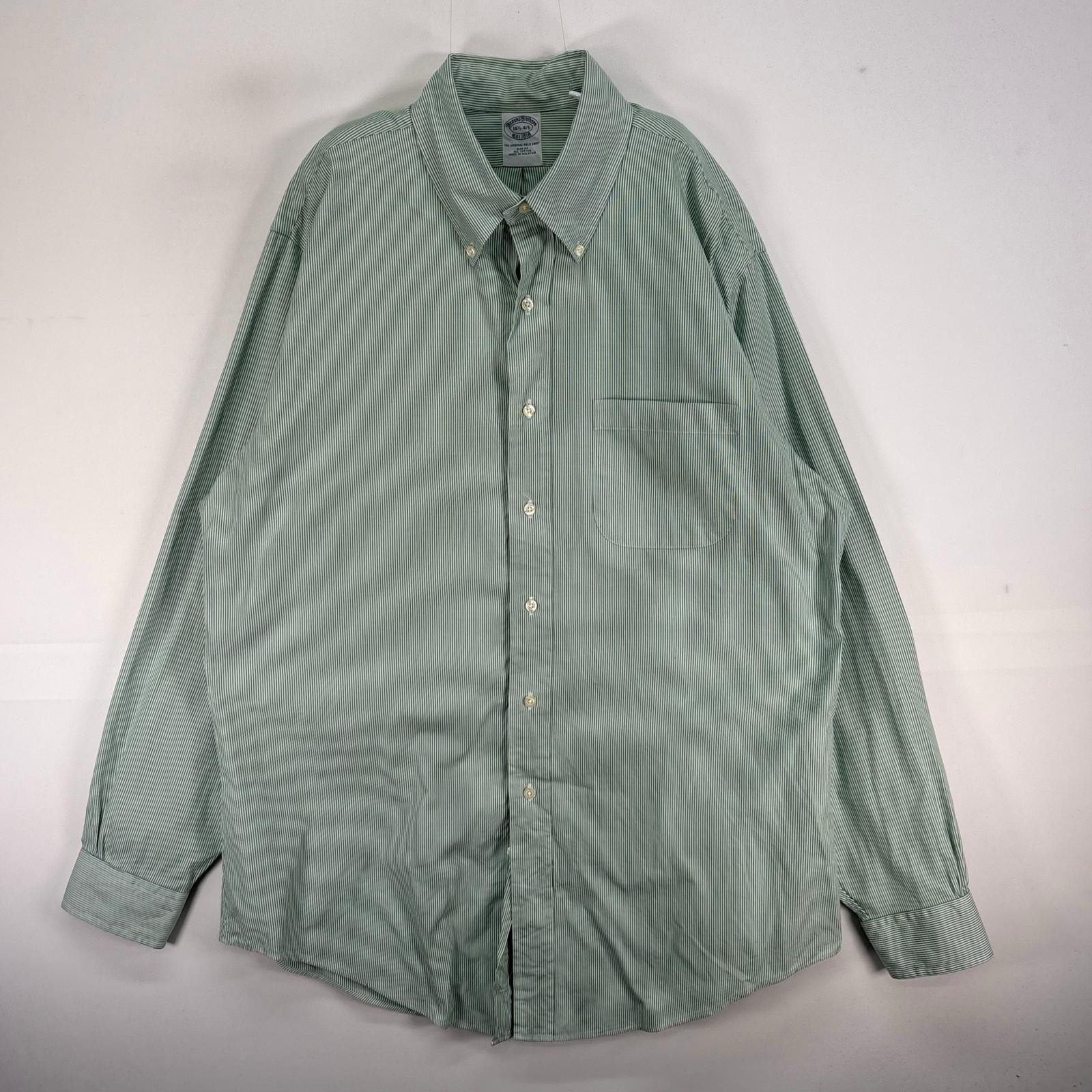 古着 ブルックスブラザーズ Brooks Brothers 長袖シャツ ボタンダウン 胸ポケ L  グリーン系 ストライプ メンズ