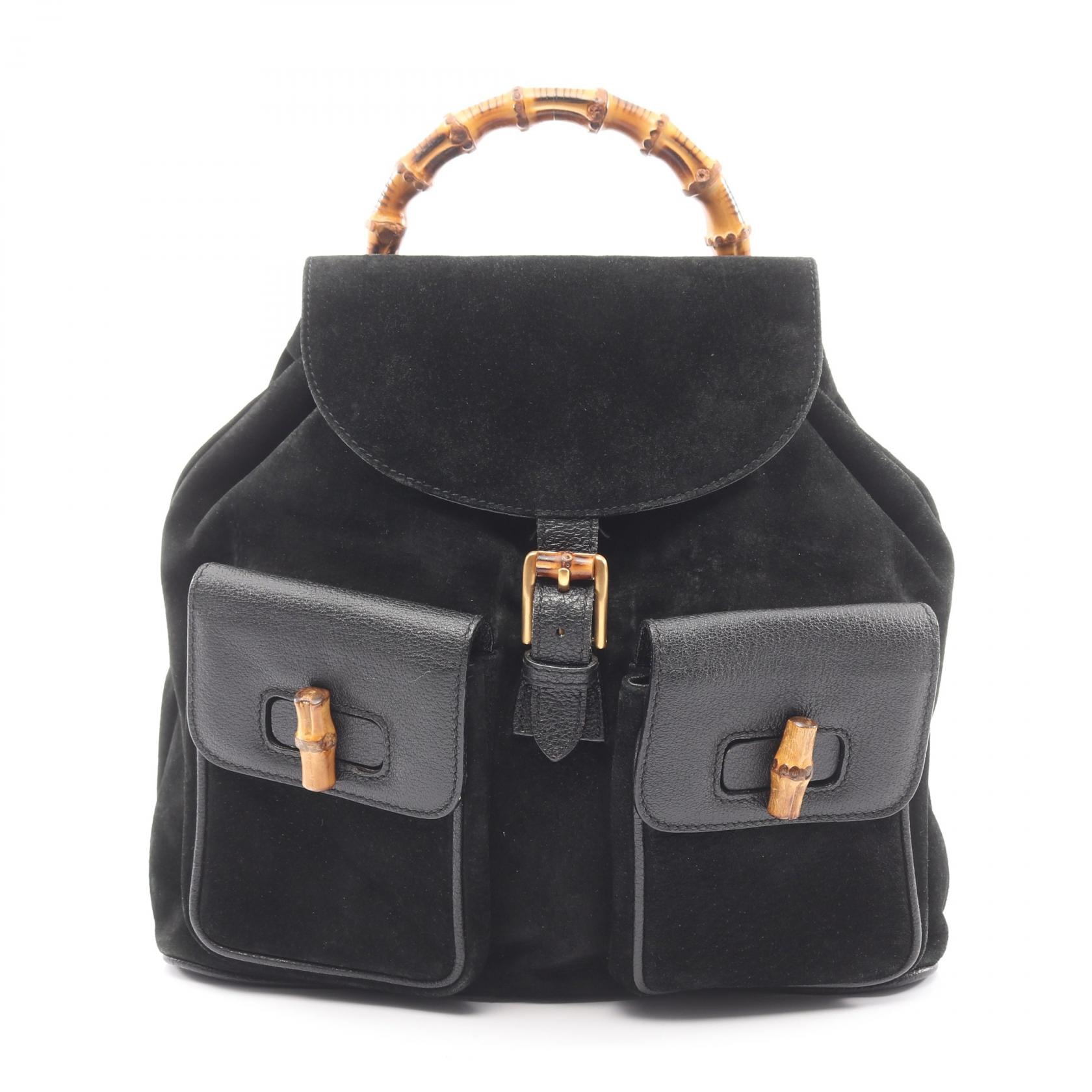 グッチ GUCCI バンブー リュックサック バックパック バッグ スウェード レザー レディース ブラック系 003 2058 0016 【中古】