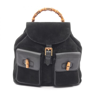 グッチ GUCCI バンブー リュックサック バックパック バッグ スウェード レザー レディース ブラック系 003 2058 0016 【中古】
