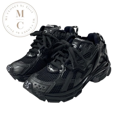 バレンシアガ BALENCIAGA ランナー スニーカー 靴 シューズ メッシュ ファブリック ブラック 黒 未使用 ロゴ