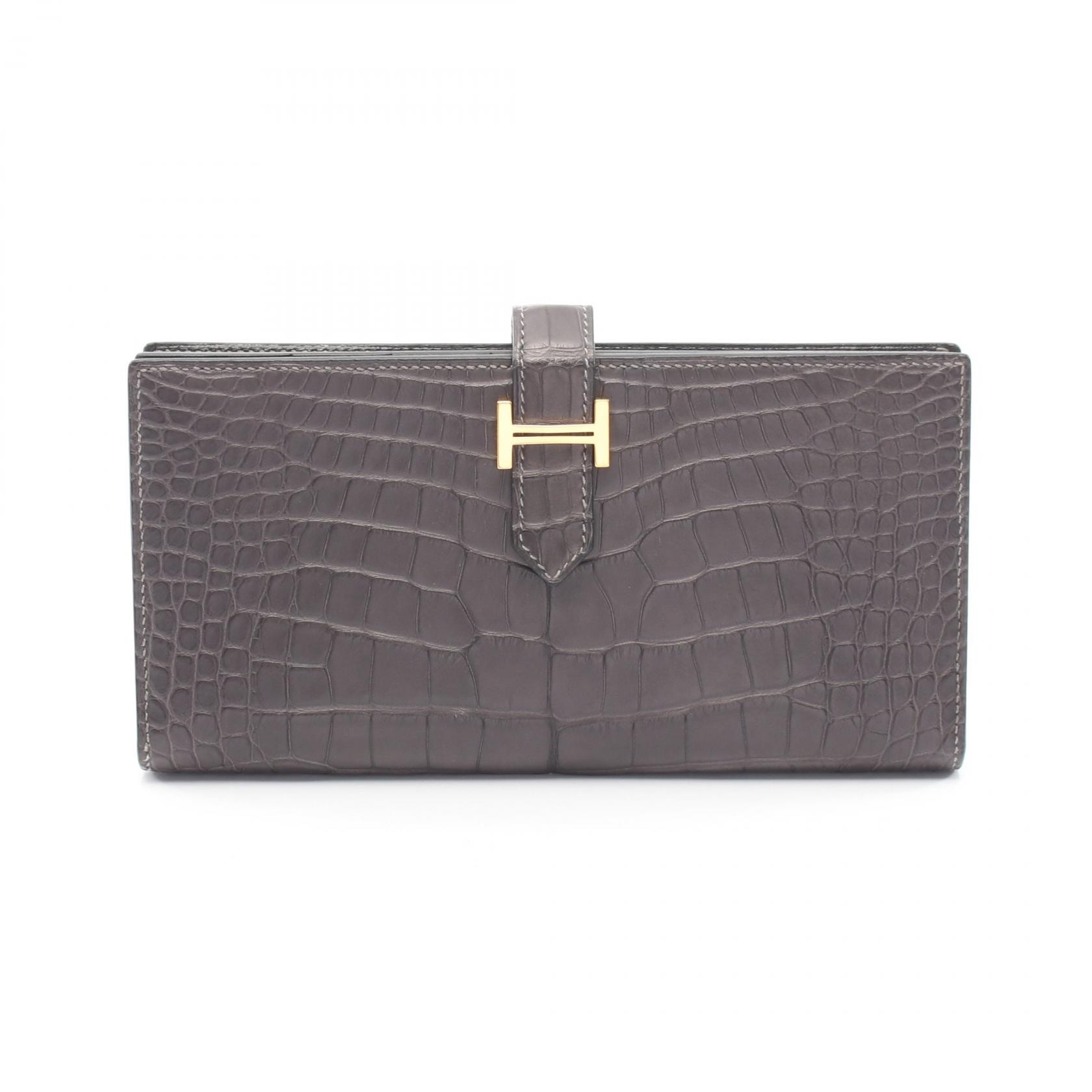 エルメス HERMES ベアンスフレ グラファイト 二つ折り長財布 財布 アリゲーターマット アリゲーターマット Y刻印(2020年製造) レディース グレー系 【中古】