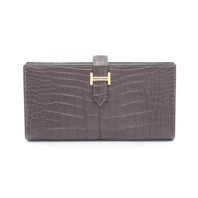 エルメス HERMES ベアンスフレ グラファイト 二つ折り長財布 財布 アリゲーターマット アリゲーターマット Y刻印(2020年製造) レディース グレー系 【中古】