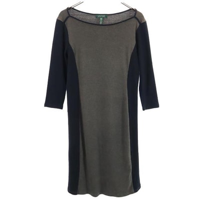 LAUREN RALPH LAUREN ローレンラルフローレン 7分袖 ワンピース M グレー系