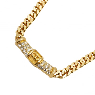 【6jdb0433-k】クリスチャンディオール ネックレス CDロゴ GPメッキ ラインストーン ゴールド【中古】レディース