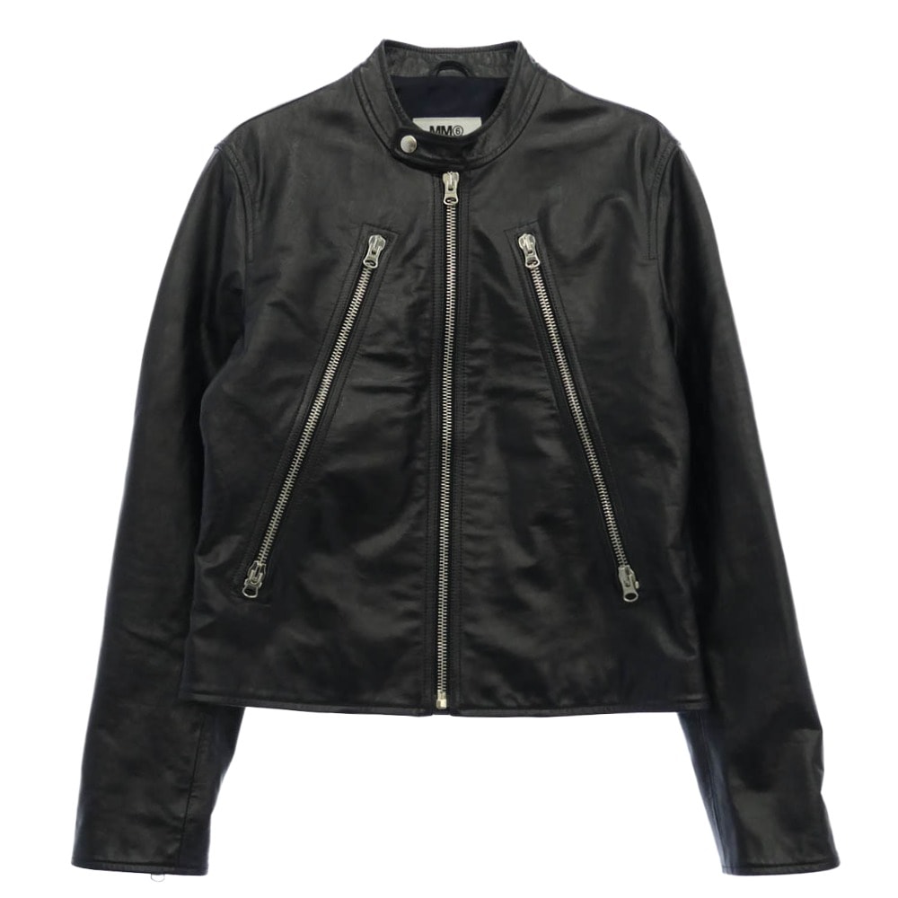 MAISON MARGIELA メゾンマルジェラ 20SS S52AM0146 MM6 エムエムシックス 八の字 ライダース シングル レザー ジャケット ダークネイビー系 42【中古】