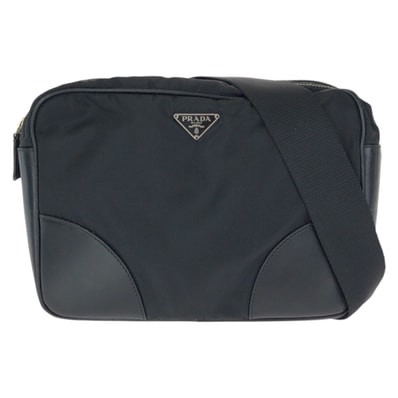 美品 PRADA プラダ テスート 三角ロゴプレート ブラック 黒 シルバー金具 ナイロン レザー/ ショルダーバッグ メッセンジャーバッグ 602167 【中古】