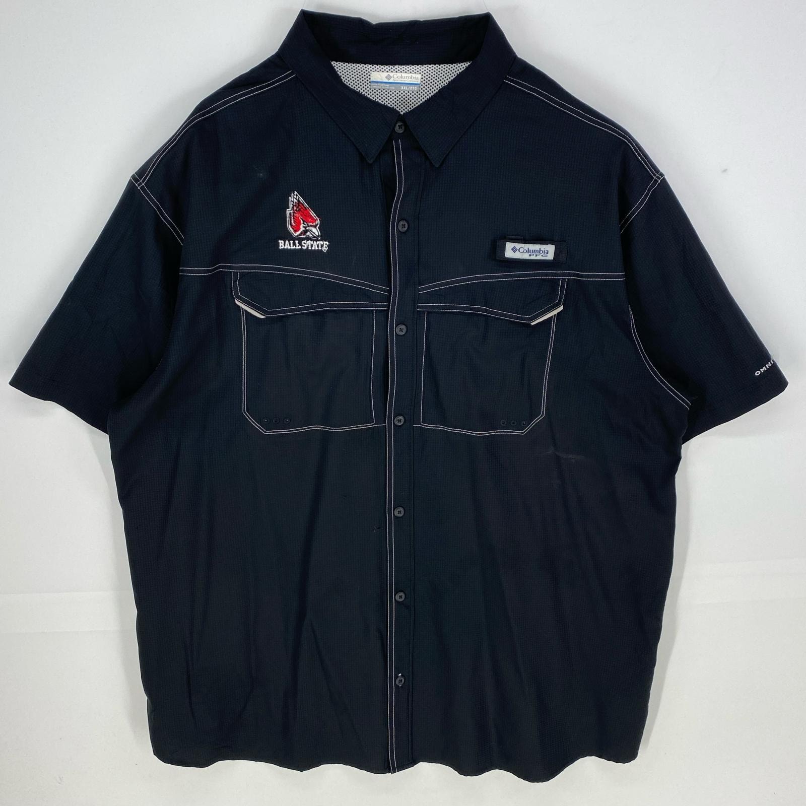 古着 コロンビア Columbia 半袖シャツ フィッシング ワンポイントロゴ PFG 大きいサイズ アウトドア 2XL ブラック系 メンズ